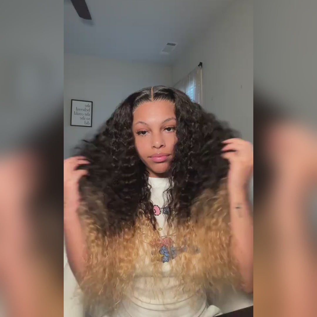 Pelucas de cabello humano con ondas corporales, sin pegamento, con encaje frontal transparente y resaltado rubio mezclado marrón para mujeres - Amanda Hair 