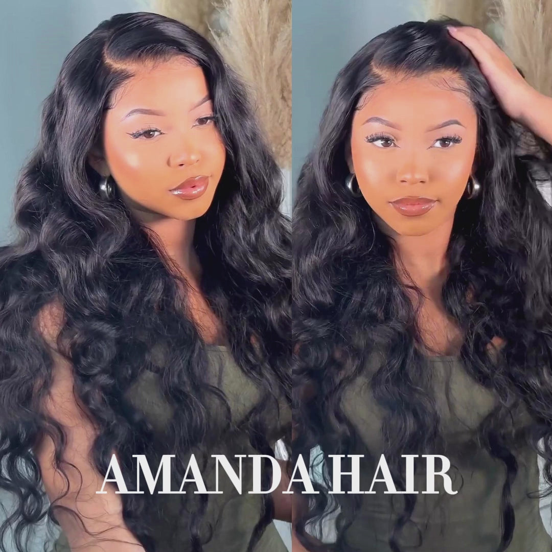 Curtain Bangs Loose Wave Glueless Lace Front Wigs with  Clear Transparent HD Lace Nature Wave Wig For Women -Amanda Hair