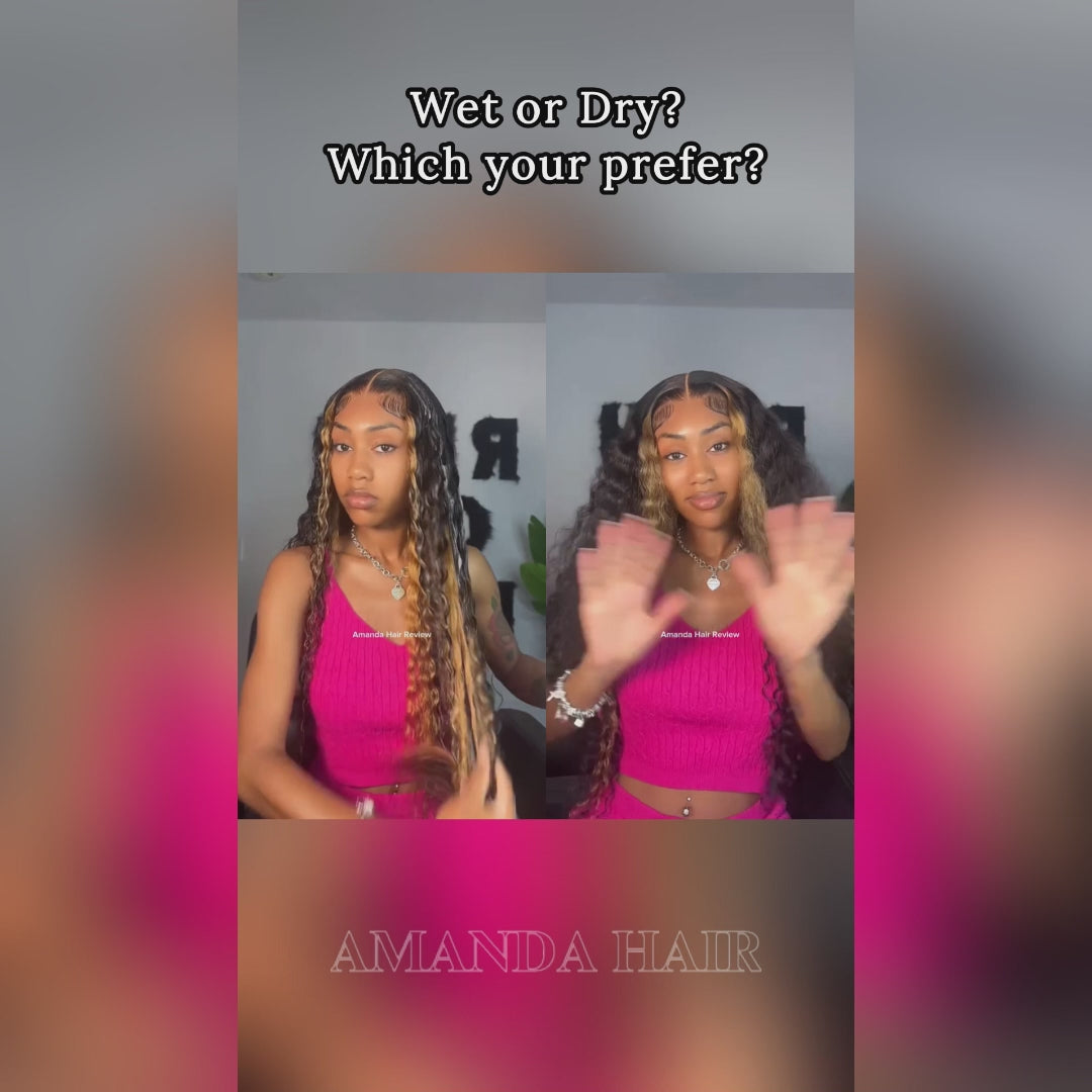 24H Fast Shipping | Pre Everything Glueless Blonde Highlights On Luxurious Deep Curly Wave Wig Clear Transparent Lace Wig – Amanda Hair