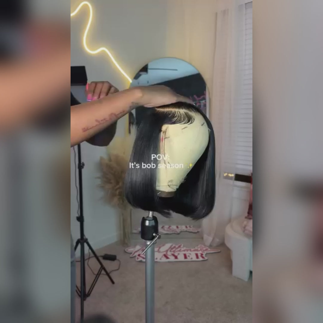 Cheveux raides courts Bob perruque 13*4/4*4 cheveux humains Lace Front Bob perruques-Amanda cheveux