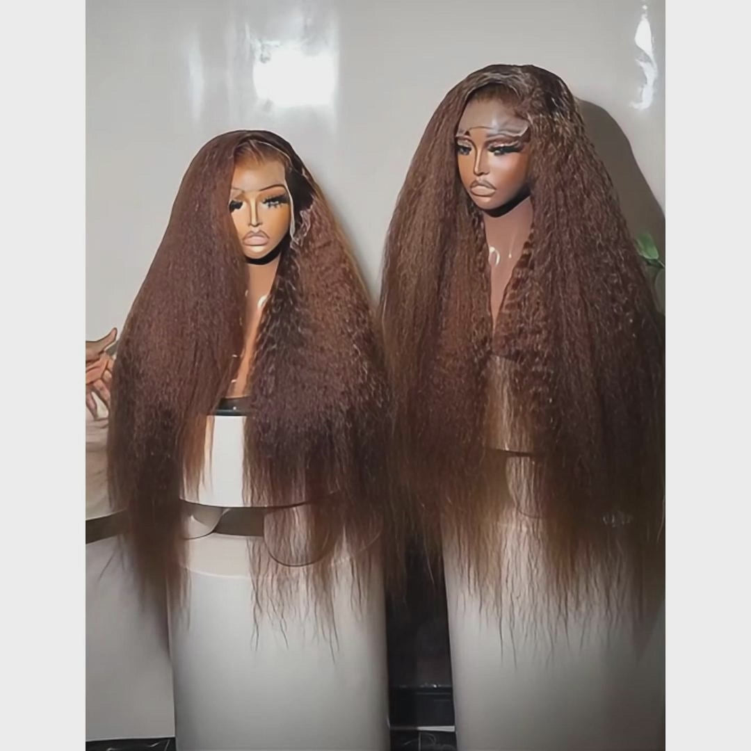 Amanda 7x5/13×6 HD Glueless Lace 300% Density Kinky Straight Wig | Ombre Brown & Chocolate Brown