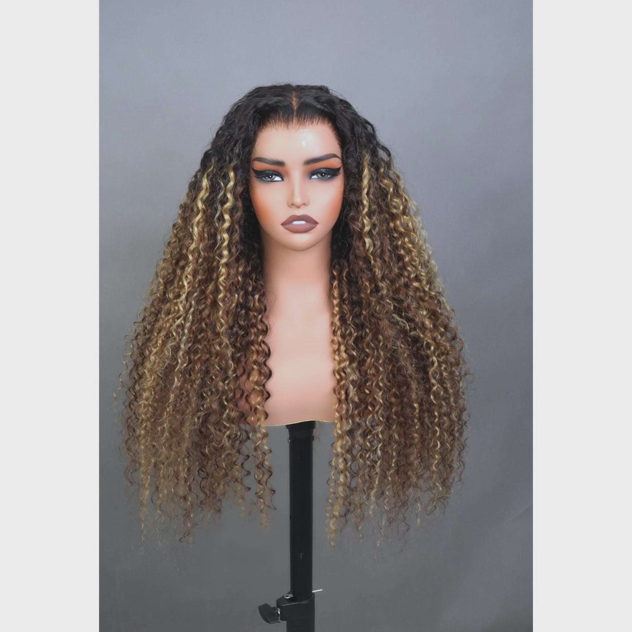 Amanda | Wear&Go Ombre Honey Blonde Highlights Kinky Curly Glueless Human Hair Wigs | Skin Melt HD Lace