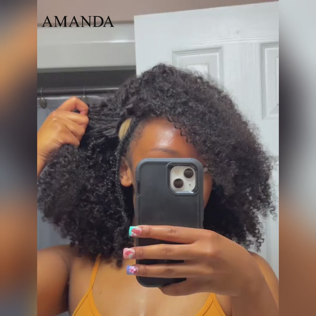 Amanda Hair - 3 In 1 Half Wig Kinky Curl Wear & Go Drawstring Band No Glue Need Coily Curl  Flip Over Wig Beginner Friendly Flash Sale
