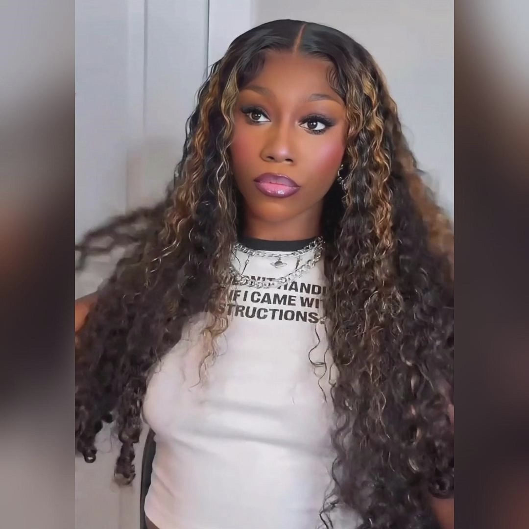 Burmese Curly End Glueless 13x6 Lace Front 200% Density Double Drawn Put On And Go Human Hair Wig