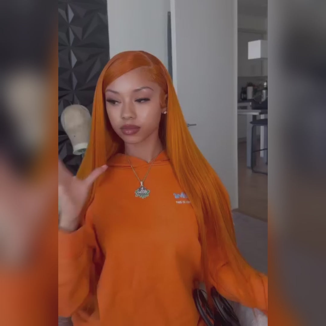 Burnt Orange Straight And Body Wave 13x4 Lace Front Straight Butterfly Haircut Ginger Wig Layered Hair - Amanda Hairs