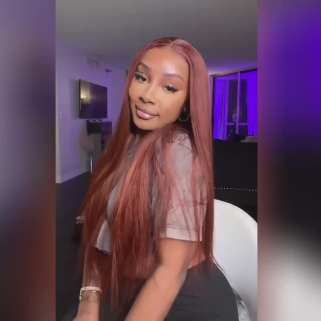 Brun rougeâtre droite 13x4 Lace Front Straight Butterfly Haircut # 33 Auburn Brown Wig Layered Hair 