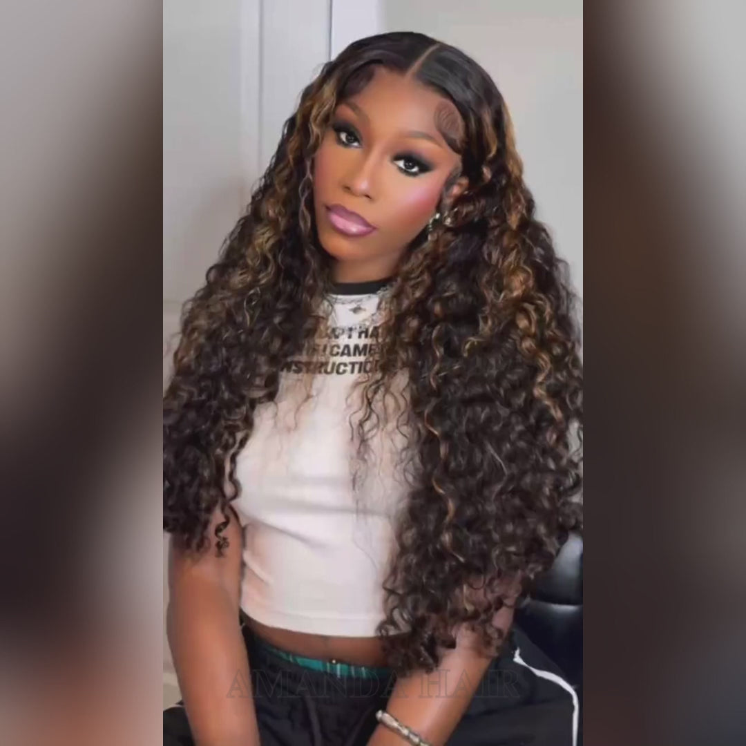 Burmese Curly End Glueless 13x6 Lace Front 200% Density Double Drawn Put On And Go Human Hair Wig