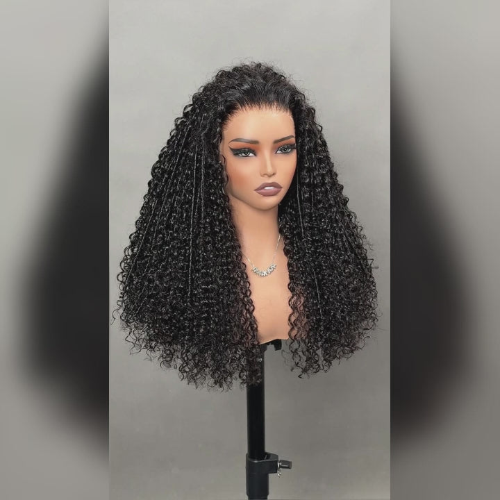 Glueless Burmese Kinky Curly 13x4 HD Transparent Full Lace Frontal with Spanish curl Human Hair Wig