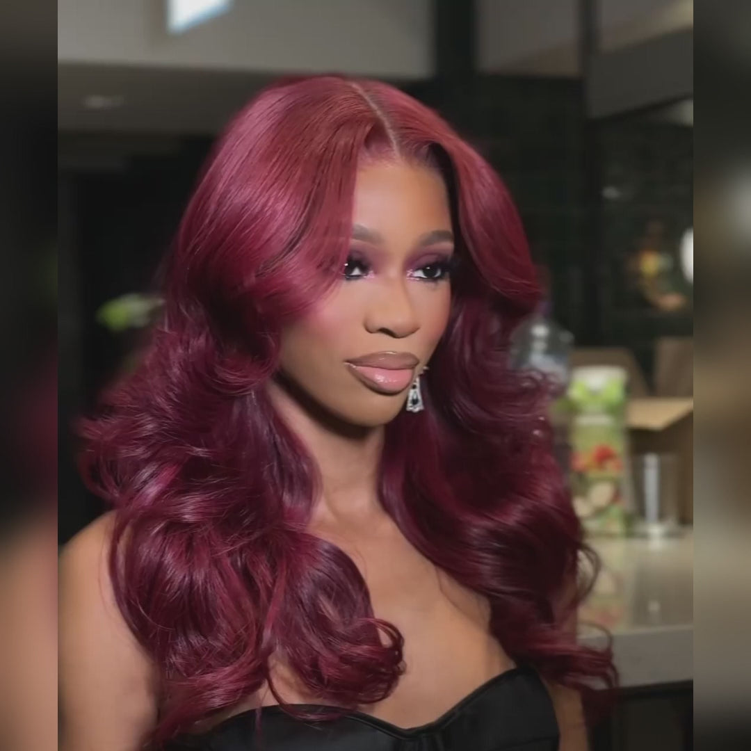 Extra 50% Off | Glueless 99J Colored Burgundy Body Wave Lace Front Wigs