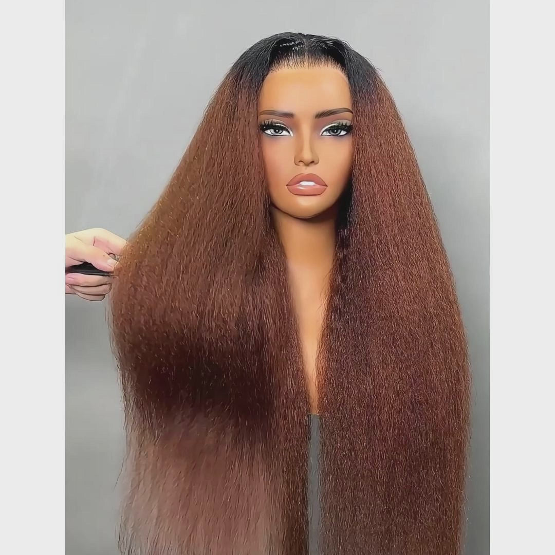 Amanda 7x5/13×6 HD Glueless Lace 300% Density Kinky Straight Wig | Ombre Brown & Chocolate Brown