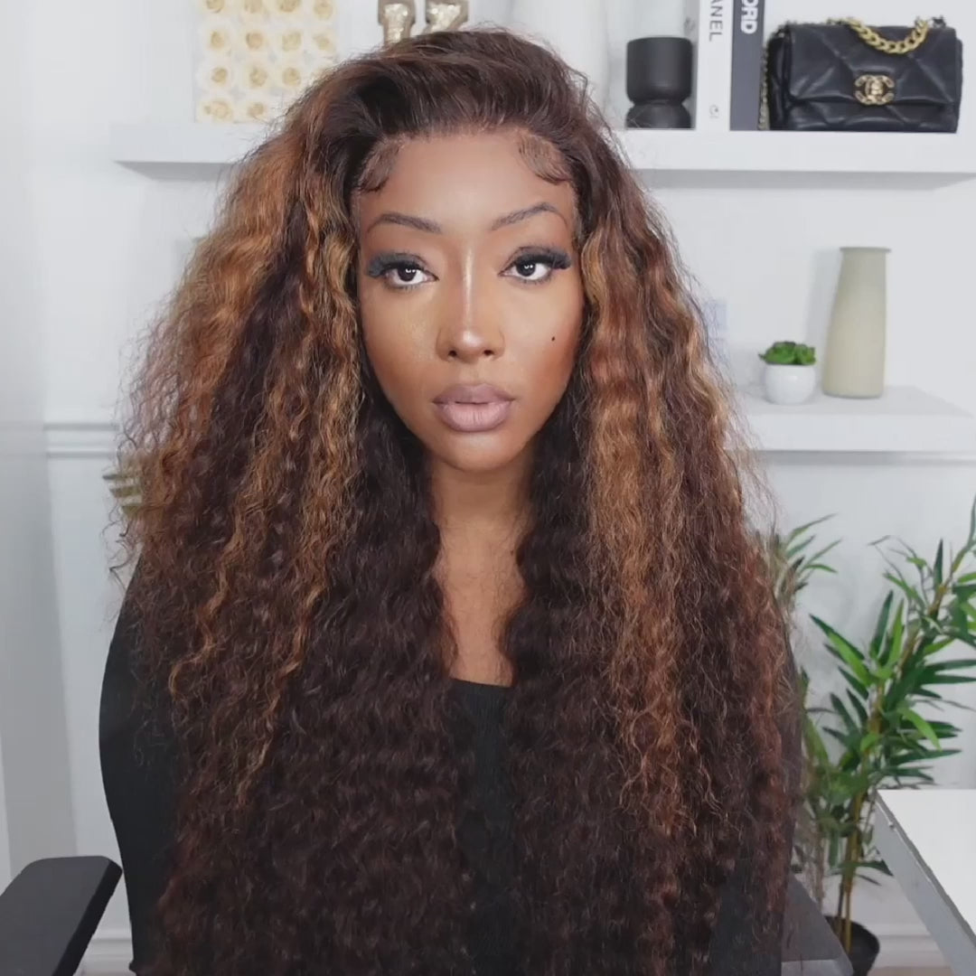 300% Density Bold Bounce Glueless Water Wave Highlight Blonde Color 13x4 HD Transparent Lace Front Wigs-Amanda Hair