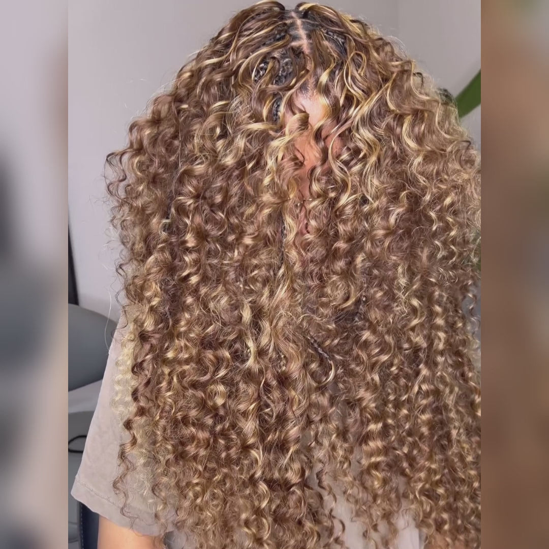 Peluca de cabello humano con rizos sueltos y exquisitos sin pegamento con raya trenzada, cabello humano 100 % negro natural, peluca con frente de encaje transparente y cierre - Amanda Hair