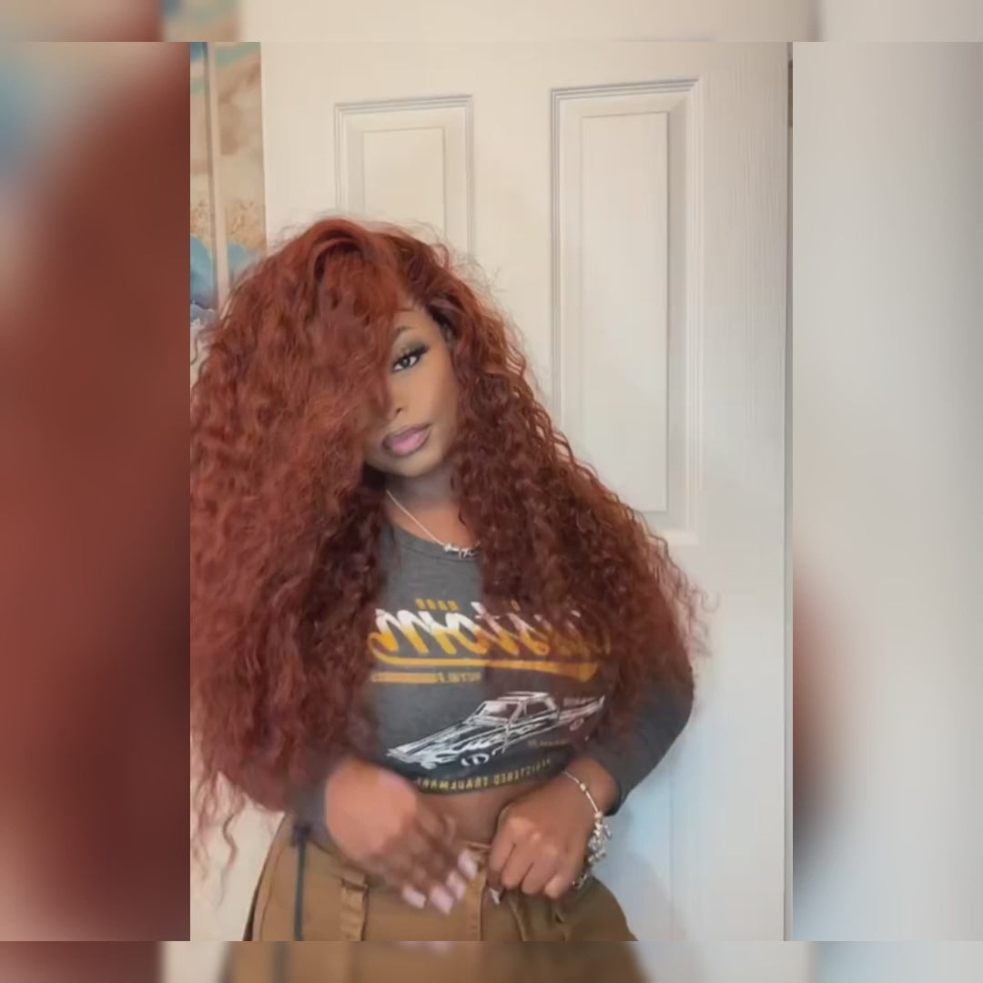 Glueless Water Wave Reddish Brown 7x5 Lace / 13x4 Lace Front Wigs Dark Auburn Colored Human Hair Wig-Amanda Hair