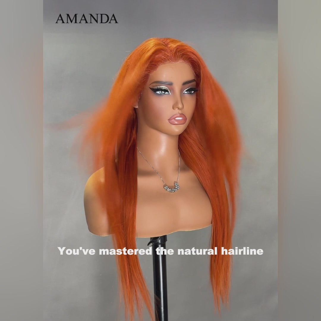 Burnt Orange Straight And Body Wave 13x4 Lace Front Ginger Colored Wig Human Hair - Amanda Hairs