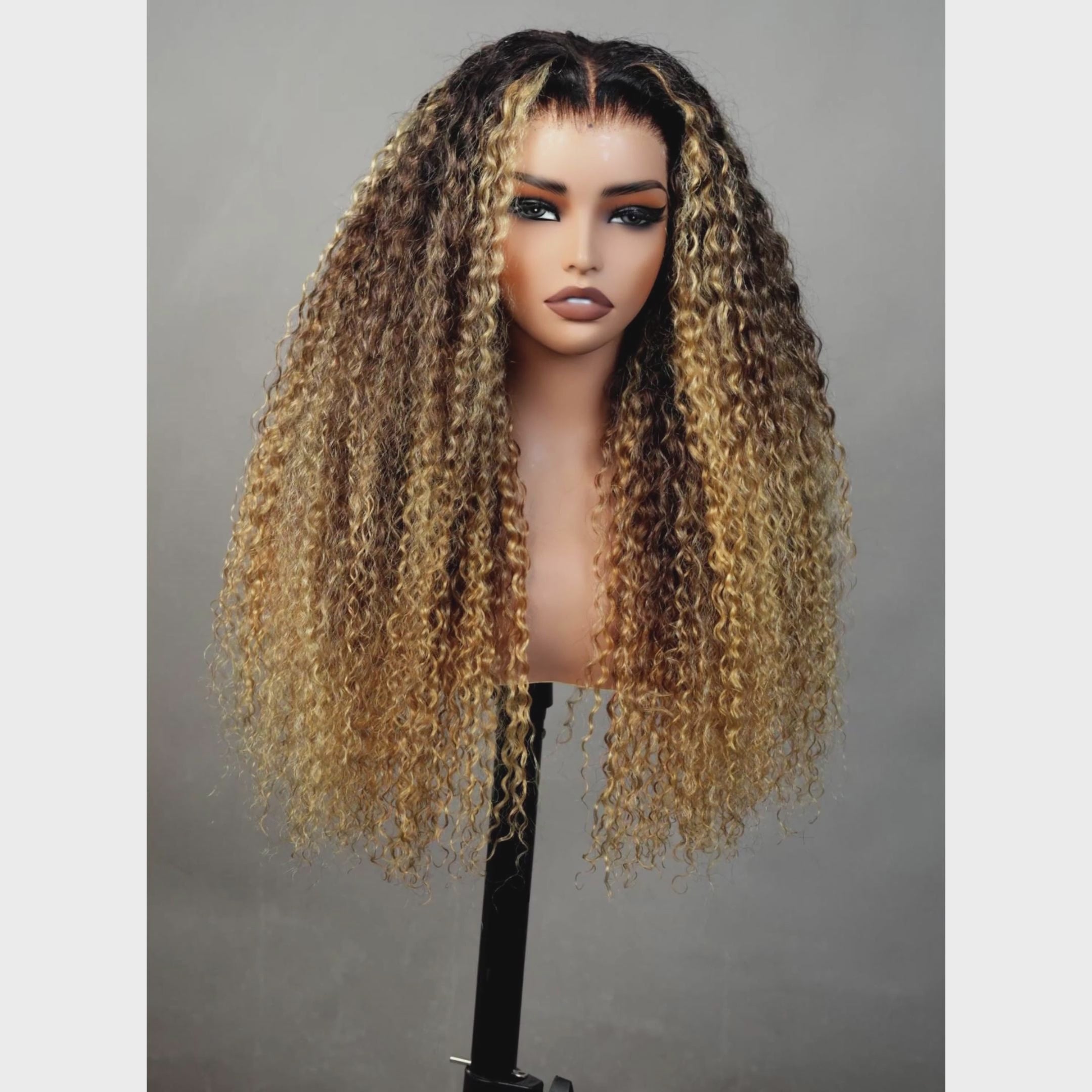 Amanda 300% Density Honey Blonde Highlights Simi Curly wig 13x6 Full Lace Frontal Glueless Human Hair Wig