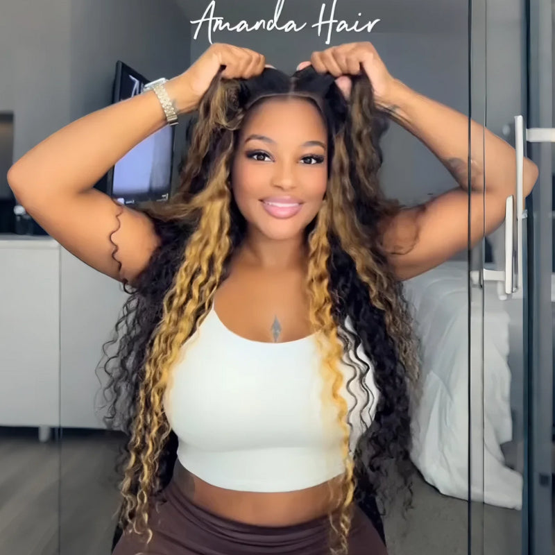 $199=30'' | Pre Everything Blonde Highlights Luxurious Deep Curly Wave Glueless 13x4 Put On & Go HD Lace Front/Closure Wig Flash Sale  - Amanda Hair