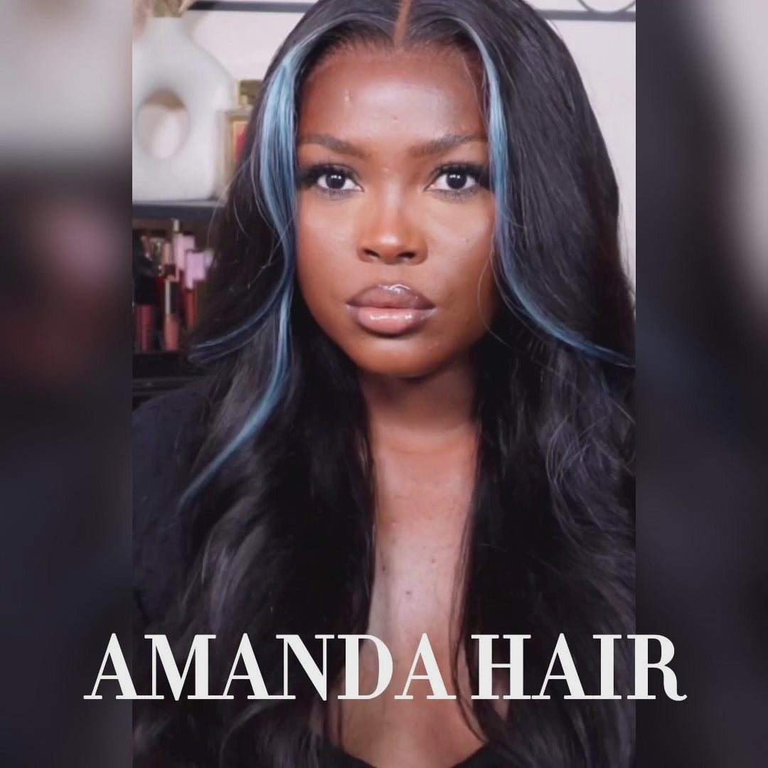 Pelucas de cabello humano con frente de encaje transparente azul claro, pieza de dinero, onda del cuerpo, peluca de Color de encaje 13x4/4x4-Amanda Hair
