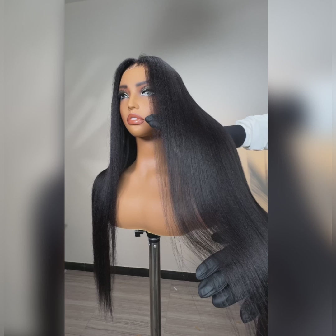 Yaki Straight 7x5 Glueless Lace Natural Black Color Put On and Go Invisi Drawstring Human Hair Wigs- Amanda Hair