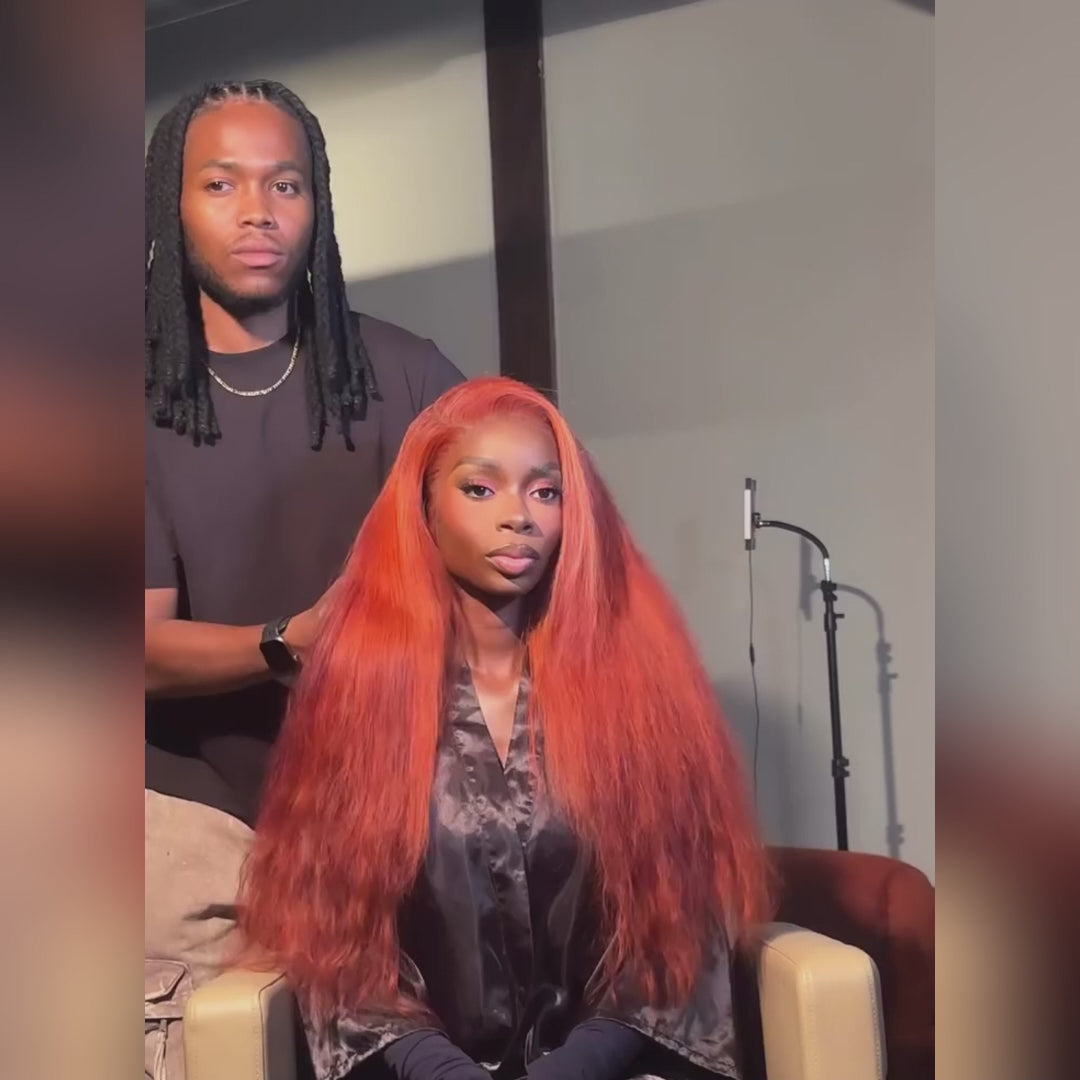 Orange-Red Lace Front Wig Human Hair Loose Wave Wigs Clear Transparent Front Wigs Human Hair Pre Plucked with Baby Hair Colored Wigs for Women  Amanda Hair