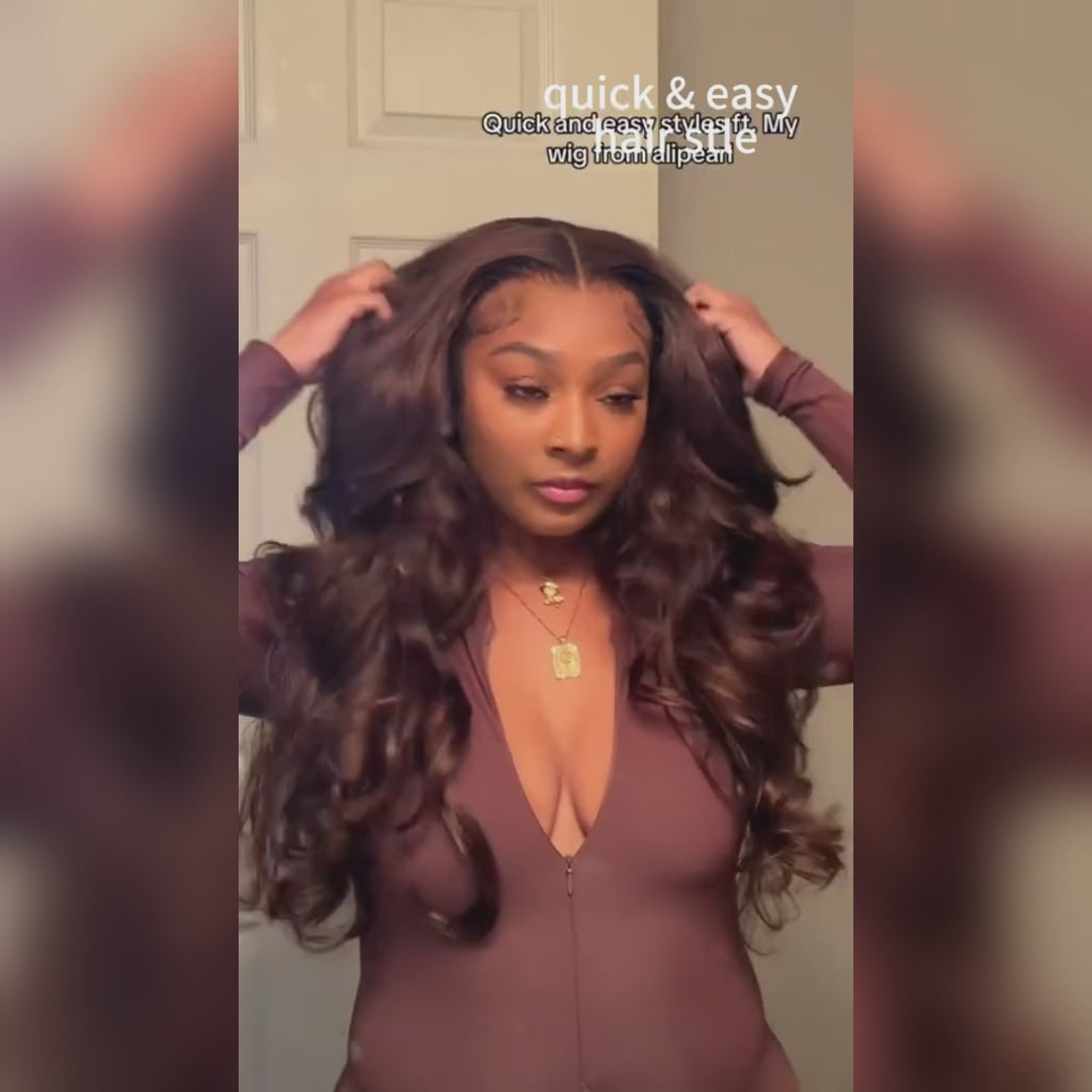 Chocolate Brown Full Density Glueless Lace Front Colored Straight / Loose Wave Human Hair Wig