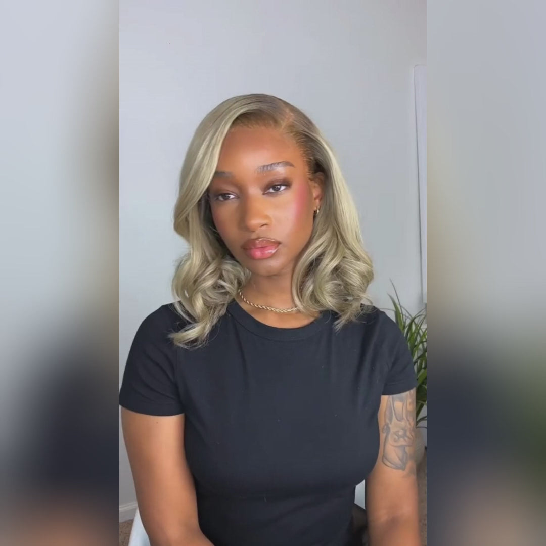 Ombre Ash Blonde Straight Short Bob 180% Density Transparent Lace Frontal Glueless Wigs Flash Sale -Amanda Hair