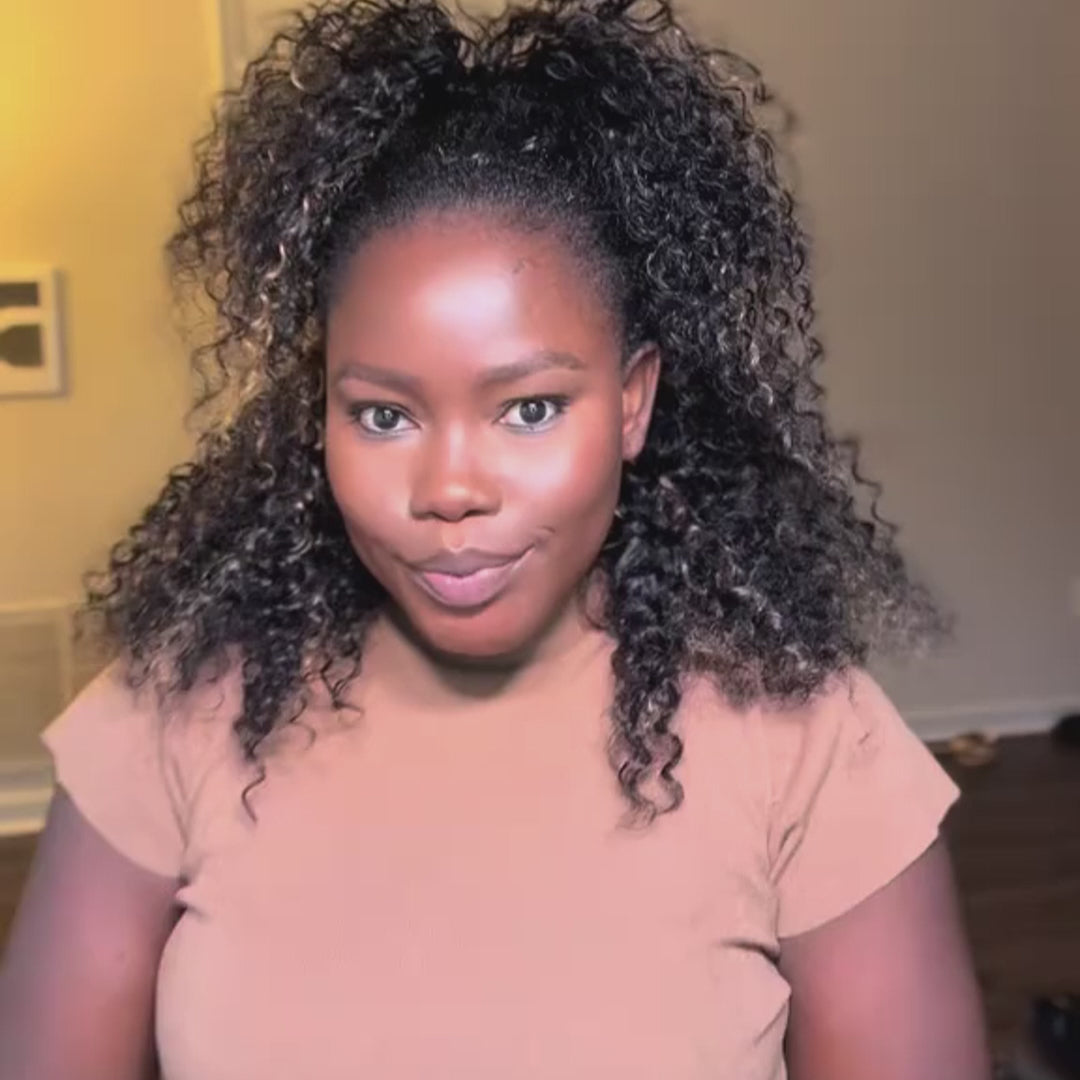3 In 1 Half Wig | Highlight Brown Jerry Curly Put On & Go Half Wig Flip Over Invisi Drawstring Wig Flash Sale
