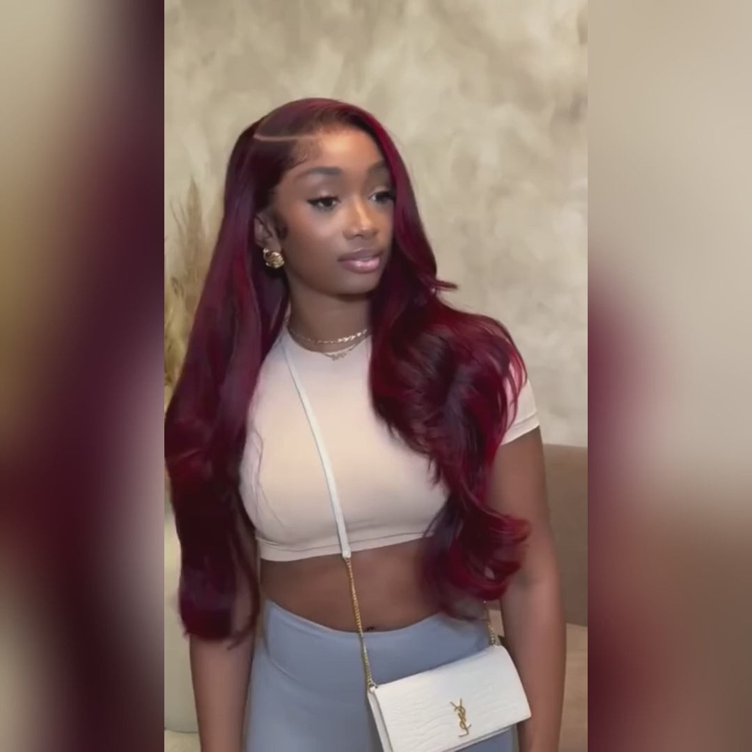 Bogo Flash Sale| Glueless 7×5 Loose Wave Lace Wigs with Curtain Bangs + Dark 99J Burgundy Glueless 13x4 Lace Frontal Wig
