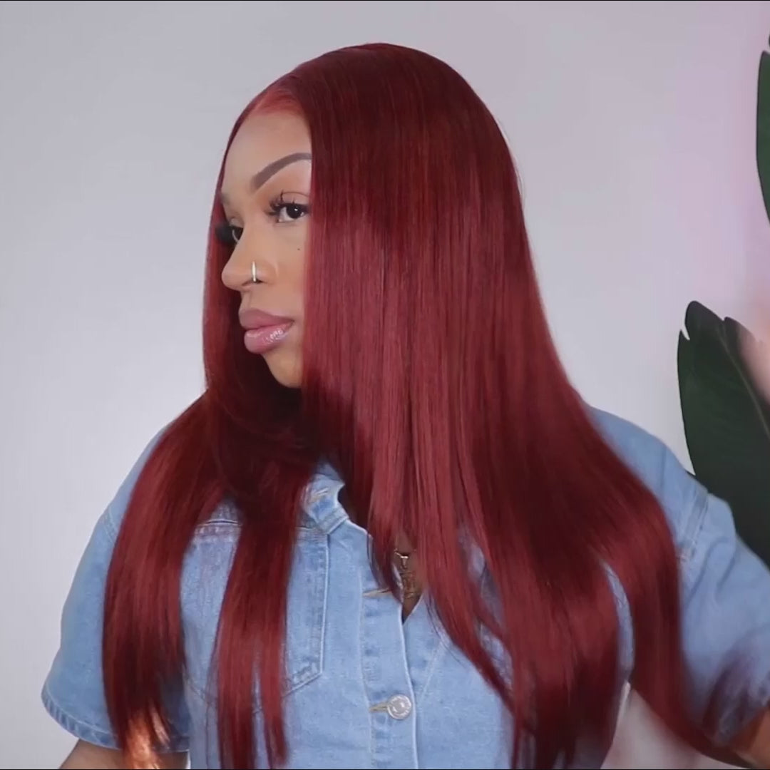 Brun rougeâtre droite 13x4 Lace Front Straight Butterfly Haircut # 33 Auburn Brown Wig Layered Hair 