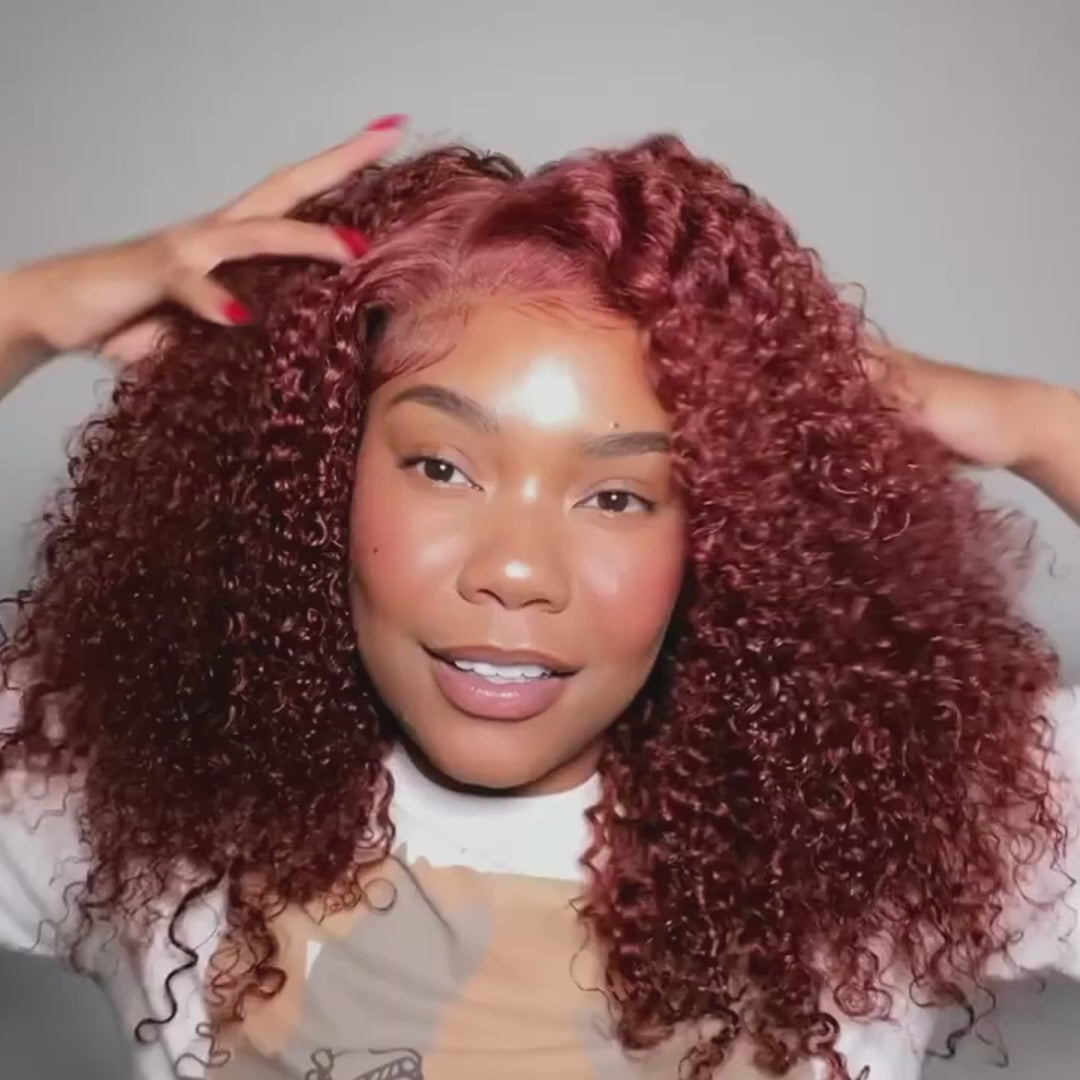 Auburn Brown Glueless Lace Frontal  Kinky Curly Wig Human Hair No Code Needed -Amanda Hair