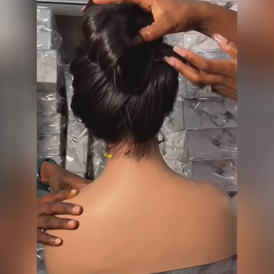 Perruque en dentelle de cheveux humains longue et droite préplumée à 360 ° pour les cheveux de fille-Amanda