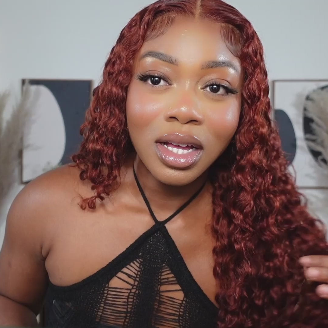 Glueless Water Wave Reddish Brown 7x5 Lace / 13x4 Lace Front Wigs Dark Auburn Colored Human Hair Wig-Amanda Hair