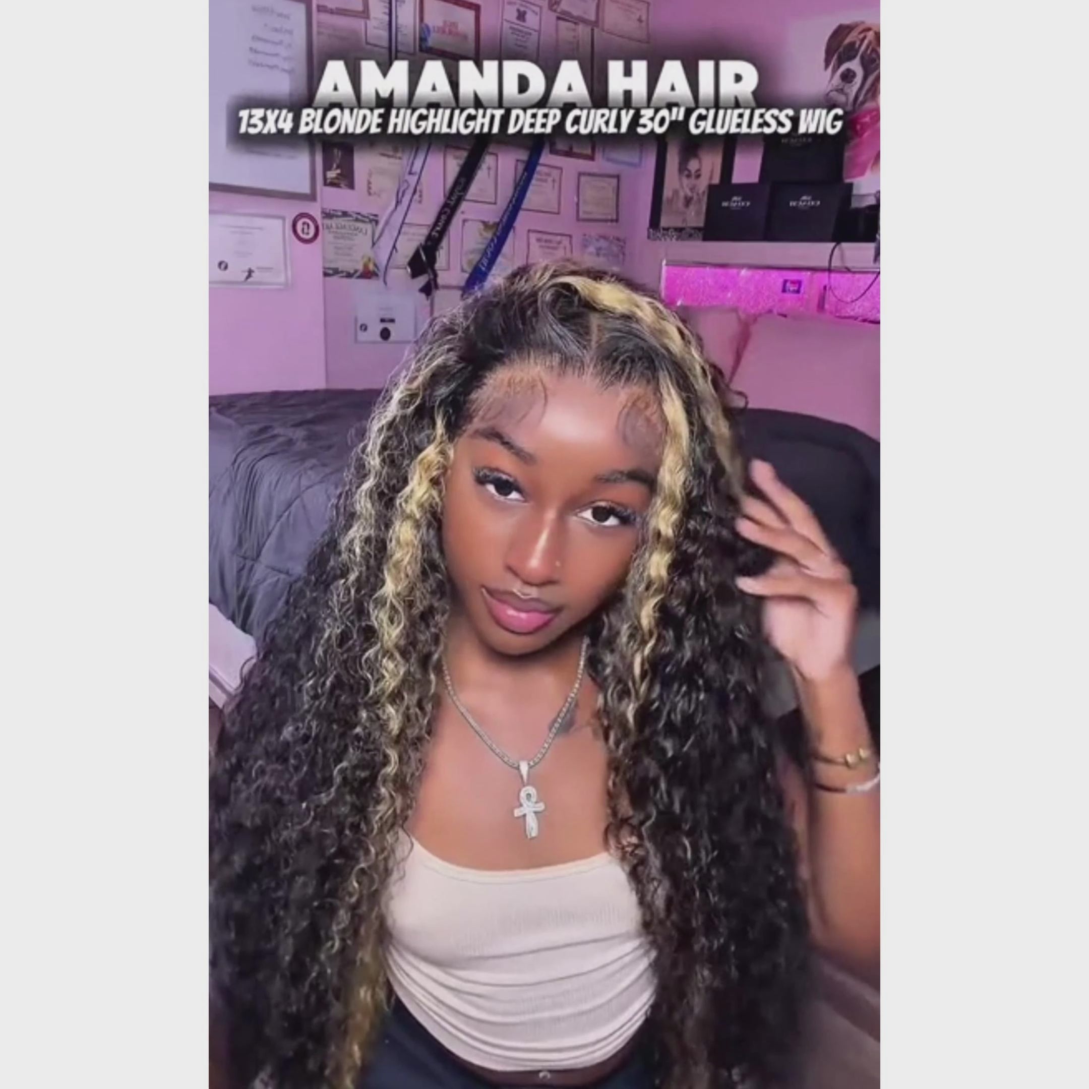 Amanda  Pre Everything Blonde Highlights 13x4 Full Lace Frontal Deep Curly Wave Glueless Put On And Go Wig Flash Sale  - Amanda Hair