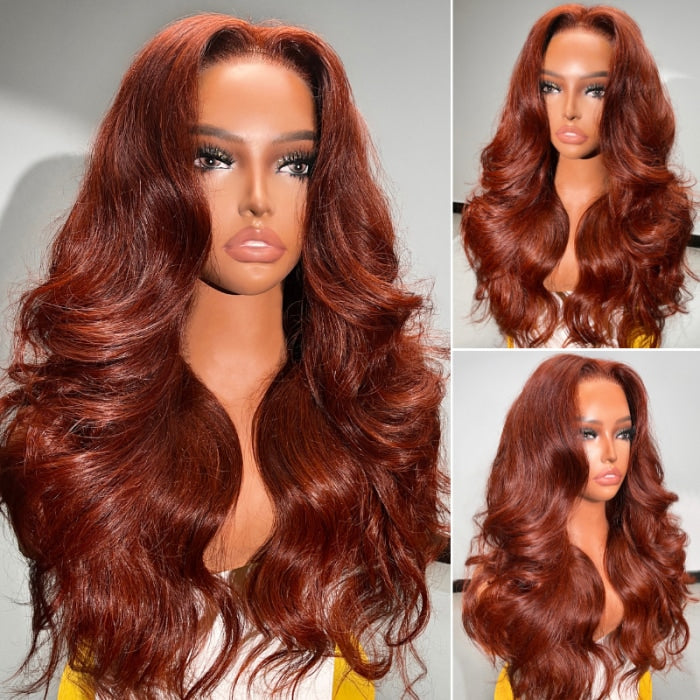 Glueless Body Wave Reddish Brown HD Transparent Lace 6x4 Lace closure /13x4 Lace Frontal Wig For Women
