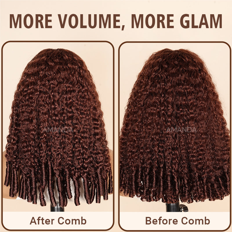 Burmese Curly Reddish Brown HD Tranparent Lace Jerry Curly Glueless Wigs 180% Density-Amanda Hair