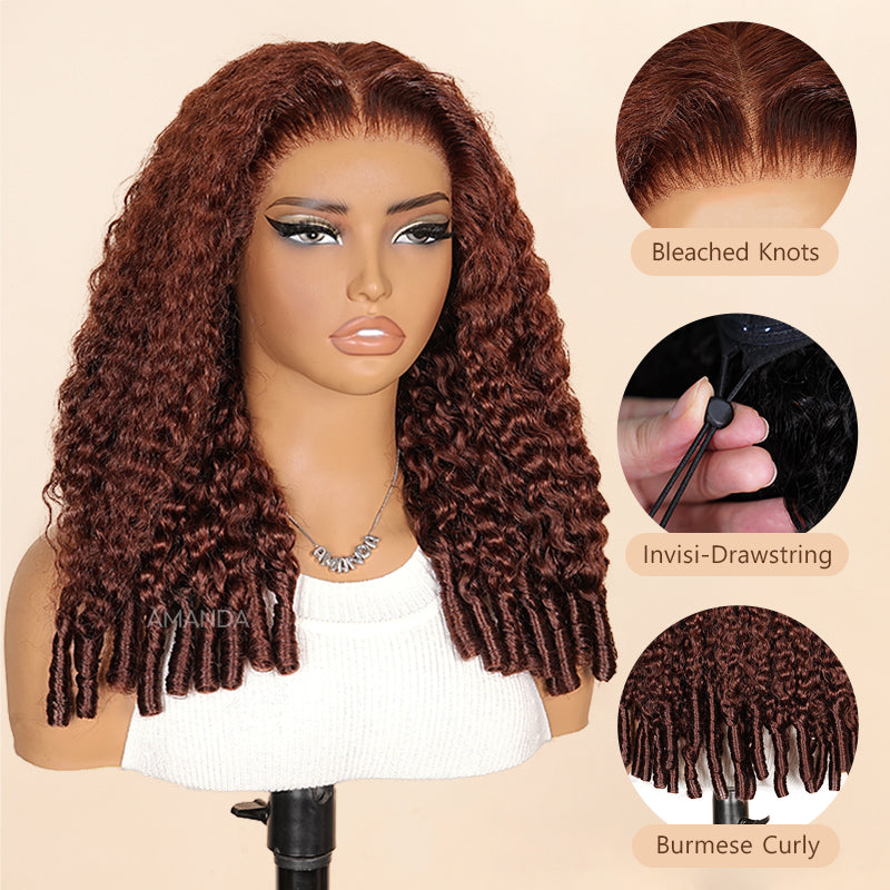 Burmese Curly Reddish Brown HD Tranparent Lace Jerry Curly Glueless Wigs 180% Density-Amanda Hair