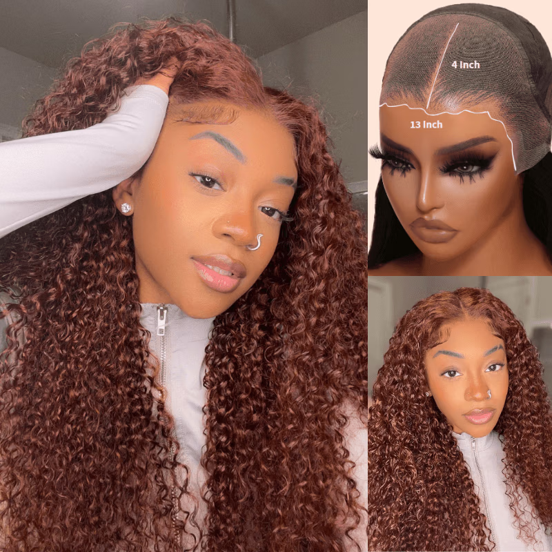 Low to $89 | Reddish Brown Color 13x4 Pre Everything Body Wave / Jerry Curly / Kinky Curly / Water Wave HD Transparent Lace Wigs Flash Sale