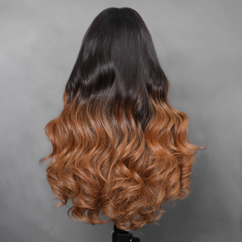 Body Wave Put On & Go Ombre Brown Invisible Drawstrings Pre-Cut HD Transparent Lace Glueless Wig-Amanda Hair