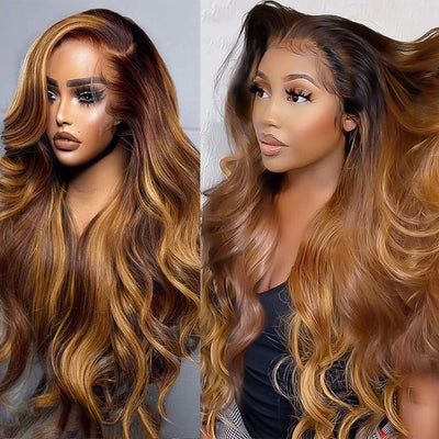 Ombre Medium Blonde Glueless 3D Body Wave Clear Transparent Lace Front Colored Wigs 100% Human Hair For Women-Amanda Hair