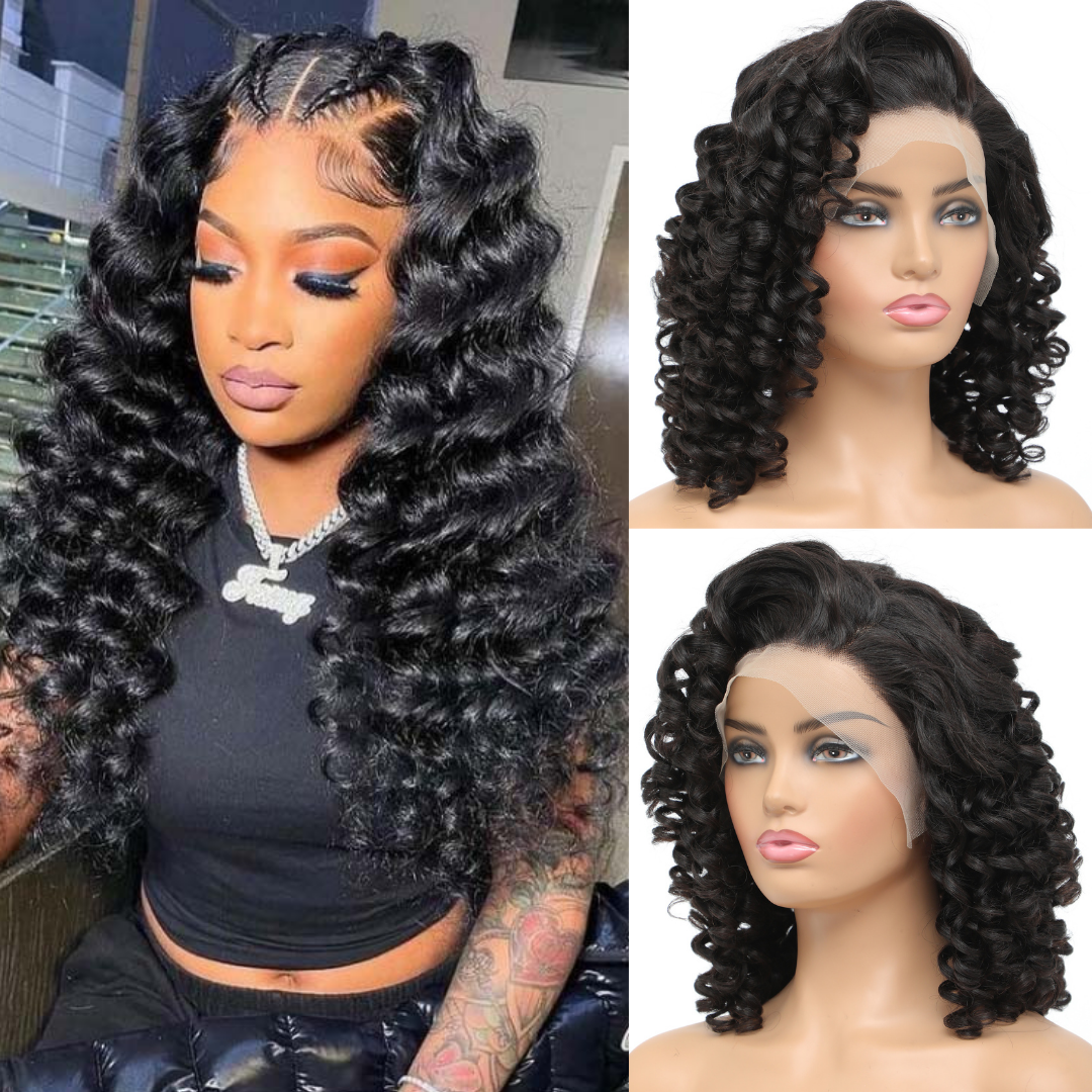 Glueless Wand Curl Hair 13*4/6*4 Lace Front Human Hair Wig Bouncy Loose Curly Lace Front Wear Go wigs - Amanda Hair Clearance Flash Sale