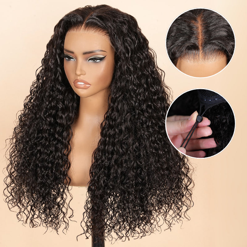 Glueless Water Wave 7x5 / 13x4 Transparent HD Lace Pull and Go Invisible Drawstring Human Hair Wigs