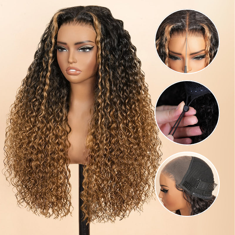 Glueless Water Wave 7x5 / 13x4 Transparent HD Lace Pull and Go Invisible Drawstring Human Hair Wigs
