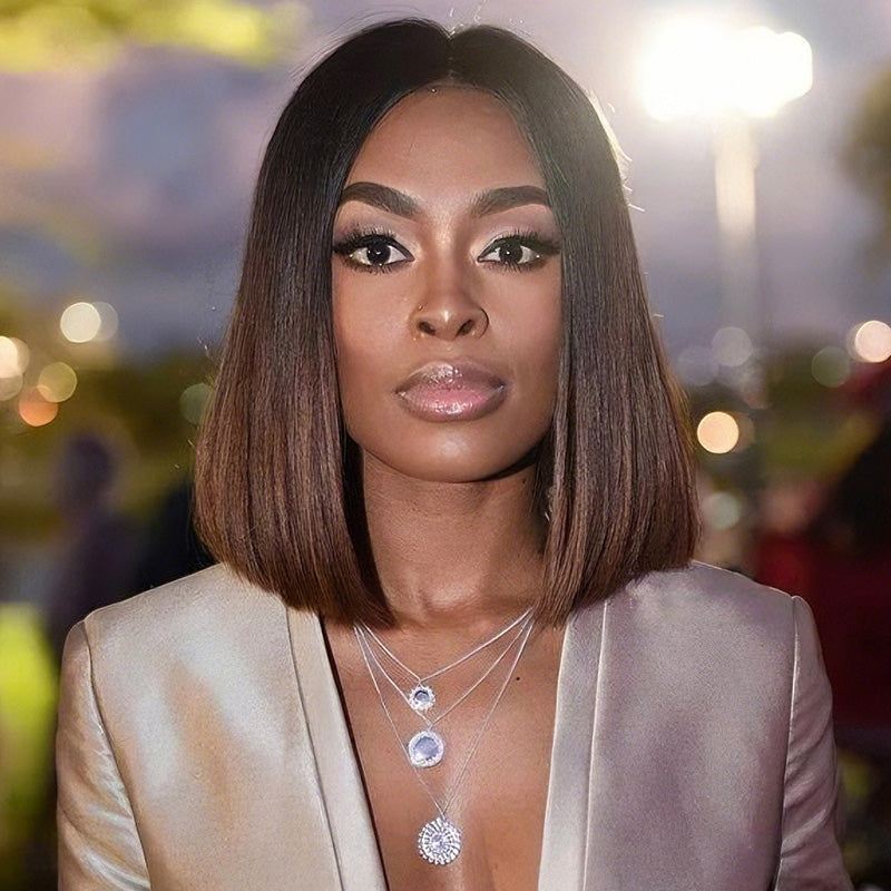 Highlight Light Brown Short Bob Straight Glueless Lace Wig 13 * 4/4 * 4 Brésilien Huaman Hair-Amanda Hair