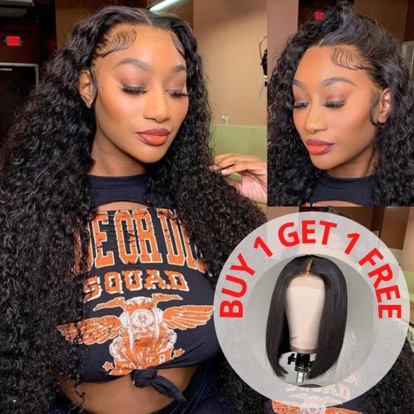 Flash Sale: Buy Deep Wave 13*6 HD Lace Wigs, Get 4*4 Bob Wig For Free