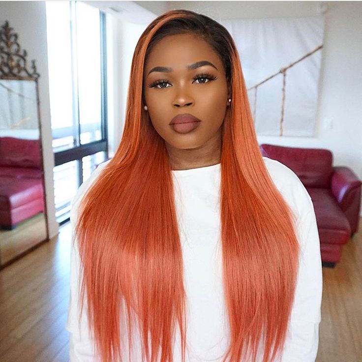 Dark Root Ginger Colored Straight 13x4 Lace Front / 4 * 4 Lace Closure Wigs With Baby Hair - Amanda Hair