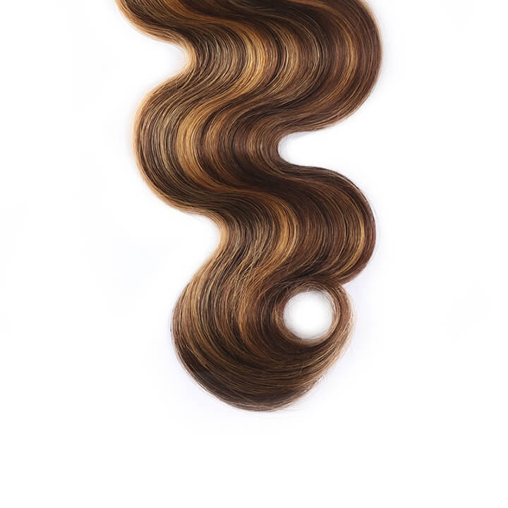 Mettre en surbrillance les faisceaux de cheveux brésiliens humains de vague de corps brun avec fermeture Ombre miel blond fermeture avec des faisceaux 