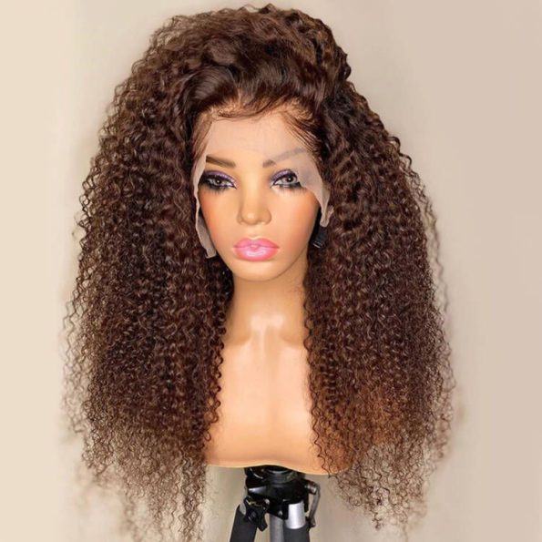 Chestnut Spanish Curly HD Transparent Lace Front Wigs Deep Hairline 100% Human Hair -Amanda Hair