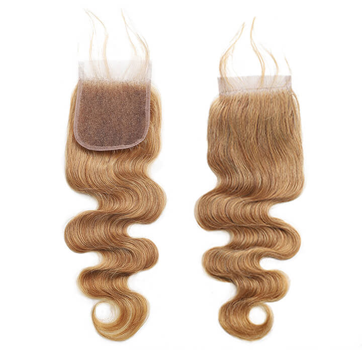 Body Wave 3 Bundles With Lace Closure Brazilian Human Hair  Honey Blonde #27-AmandaHair