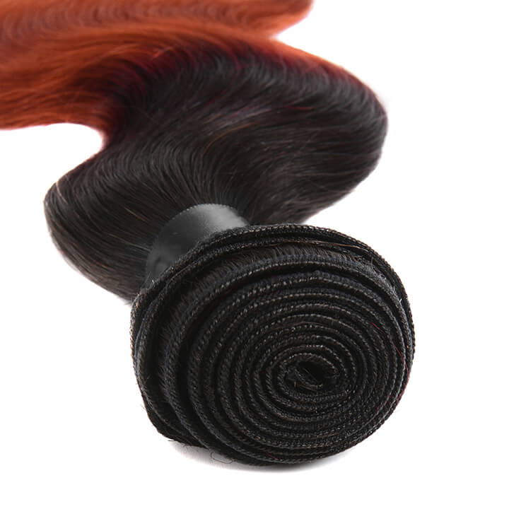 Armure de corps de cheveux humains brésiliens 3 faisceaux avec fermeture à lacet Extensions de cheveux orange gingembre Ombre (# 1b / 350) 