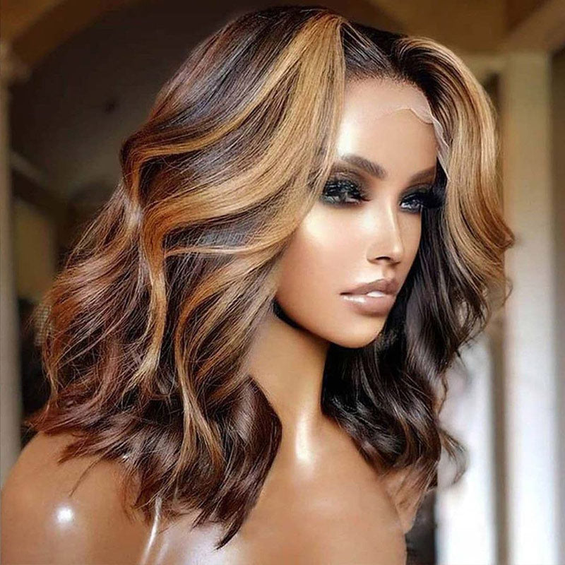 Highlight Blonde Bob Glueless Lace Wig  Loose Wave Hair Honey13*4 Lace Frontal Colored Wigs-Amanda Hair