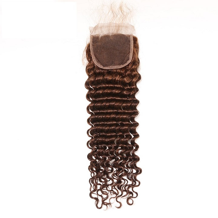 # 4 Cabello castaño claro de onda profunda con cierre 3 paquetes con cierre Extensiones de cabello brasileño 